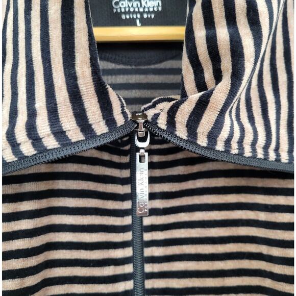 Calvin Klein Jacket Women's Large Brown Performance Quick Dry Striped Velour - Picture 4 of 9